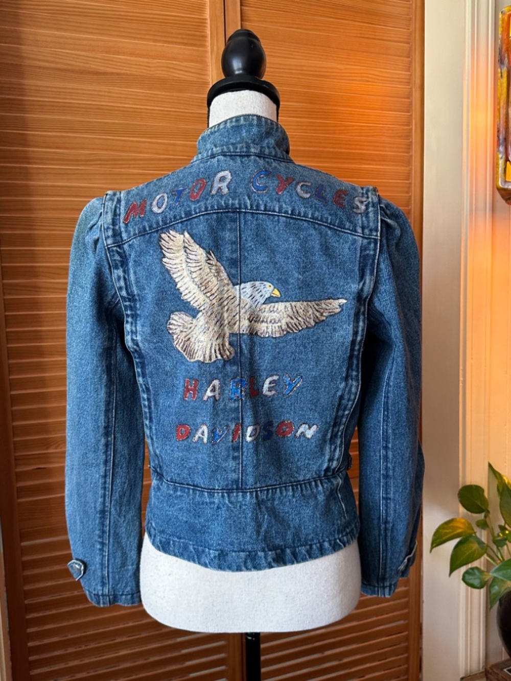 Vintage Denim Motorcycle JACKET HARLEY DAVIDSON 80s Hand Painted